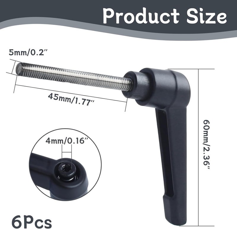 Begino Clamping Lever Handles with Quick Release Push Button Locking, 304 Stainless Steel M5 x 45mm Stud - Black (6 Pack) - Image 2